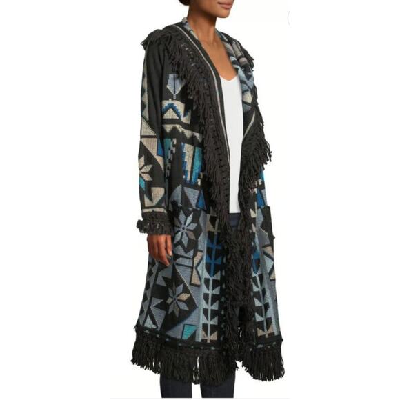 Johnny Was Clerais Fringe Hooded Duster Cardigan Sweater Jacket